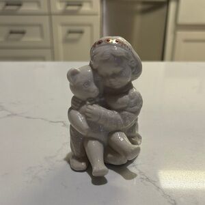 Lenox Ceramic Child and Bear Figurine - Cream and Gold